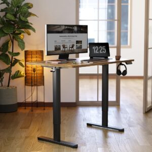 YDN Electric Standing Desk, Adjustable Height Stand up Desk, 48x24 Inches Sit Stand Home Office Desk with Splice Board,Rustic Brown Top