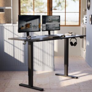 YDN Electric Standing Desk, Adjustable Height Stand up Desk, 63x24 Inches Sit Stand Home Office Desk with Splice Board,Black Top