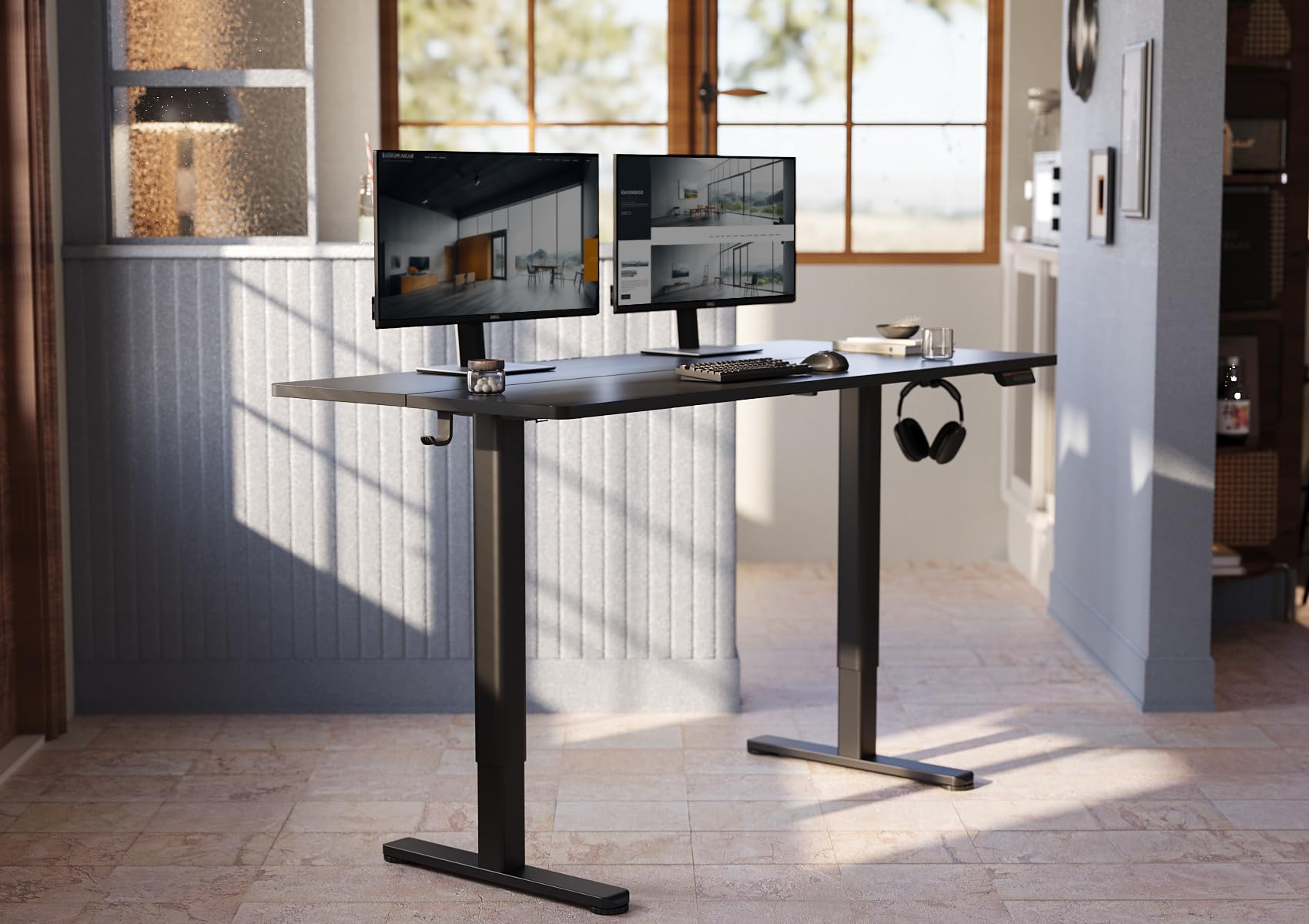 YDN Electric Standing Desk, Adjustable Height Stand up Desk, 63x24 Inches Sit Stand Home Office Desk with Splice Board,Black Top