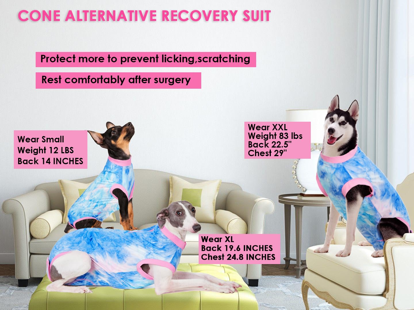 Wabdhaly Dog Surgery Recovery Suit for Medium Female Spay,Anti Licking Dog Surgical Recovery Onesie,Tie Dye Blue Pink M