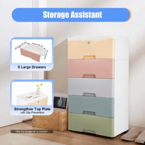 LUOSHALIYA 5-Drawer Storage Cabinet, Stackable Vertical Storage Tower with Key, Organizer Unit for Hallway Entryway, Storing Books, Office Supplies