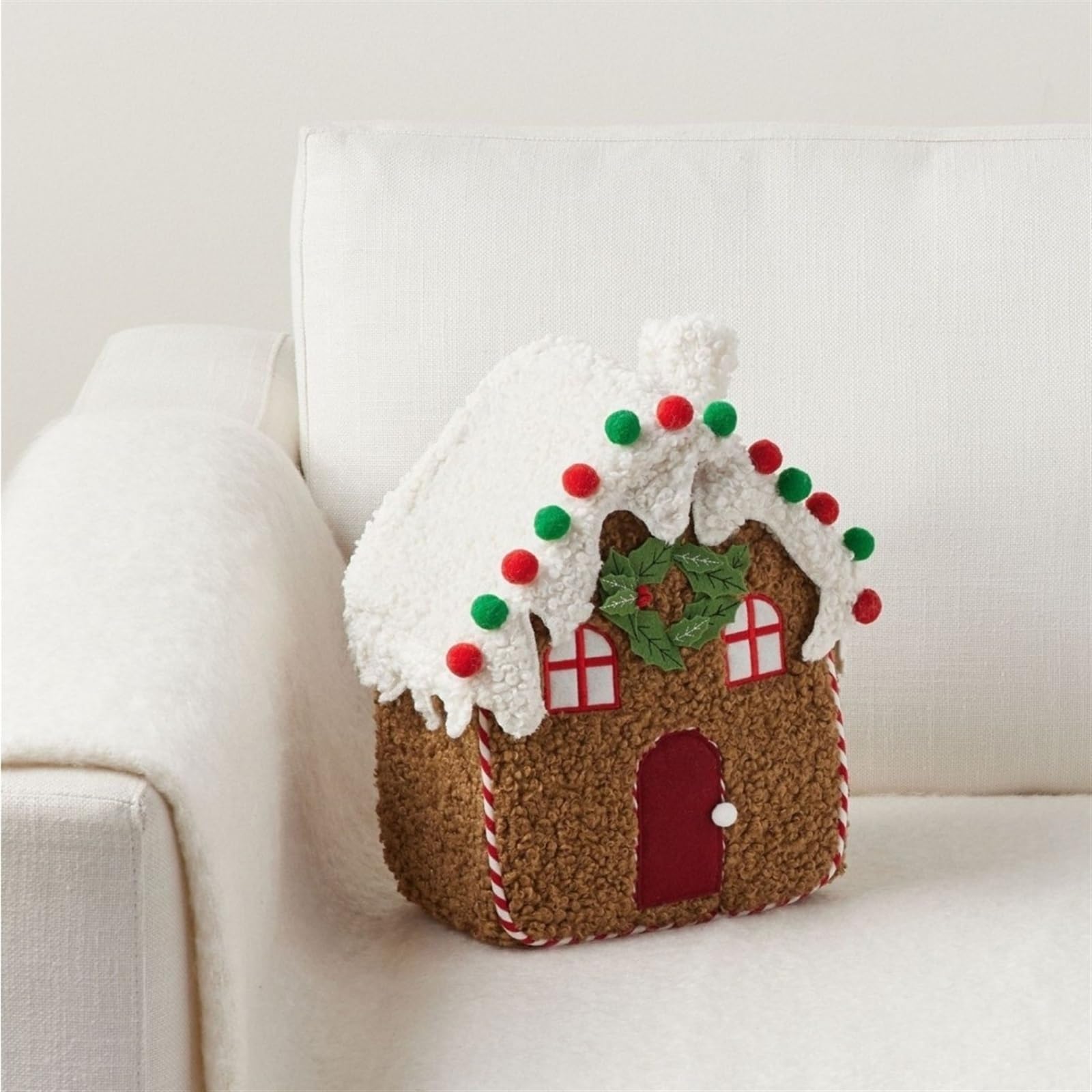 LONGRUSH Gingerbread House Merry Christmas Throw Pillow