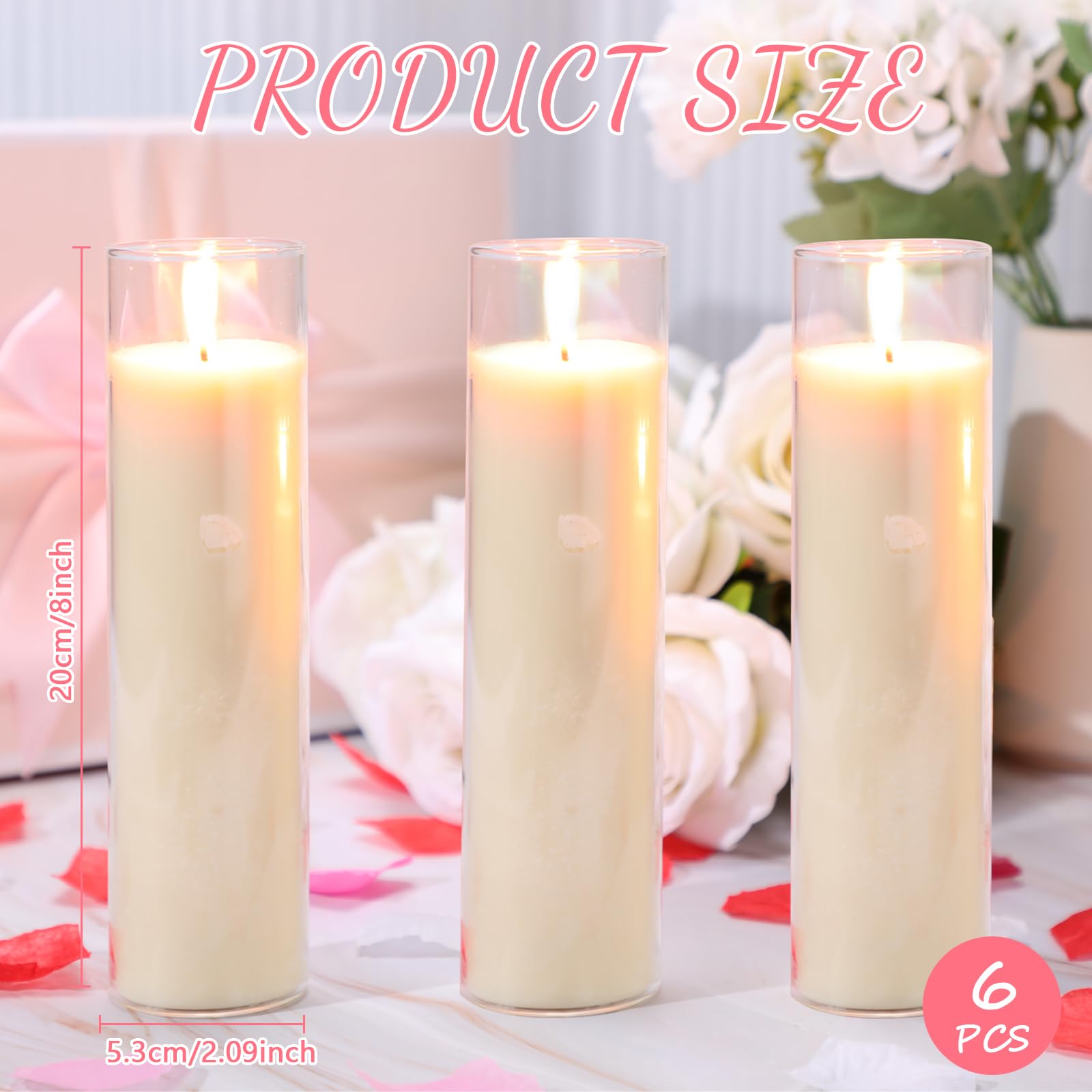 FoldTier 6 Pcs White Devotional Candles in Glass 2 x 8 Inches Catholic Candles Soy Wax Votive Prayer Candles Long Burning Religious Candles for Christmas Sanctuary Vigils Blessing Church Meditation