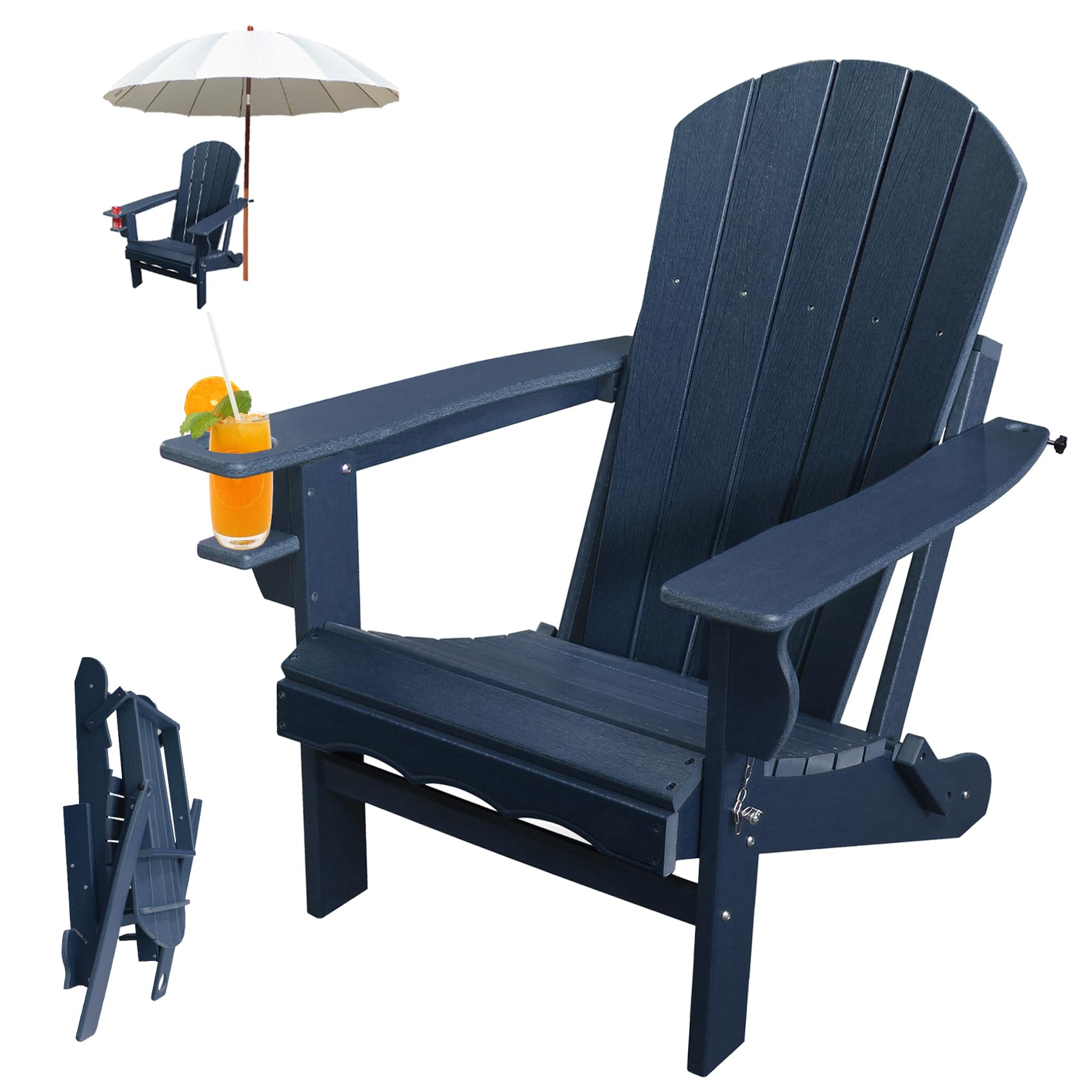 CLOUDEEP Folding Adirondack Chairs, HDPE Adirondack Chairs All Weather, Fire Pit Chairs,Dark Blue