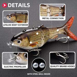 Robotic Swimming Lure 5.1” Fishing Lure 4-Segement Multi Jointed Swimbait Electric Bait LED Light USB Rechargeable Robotic Lure for Bass Trout Pike Fishing Tackle