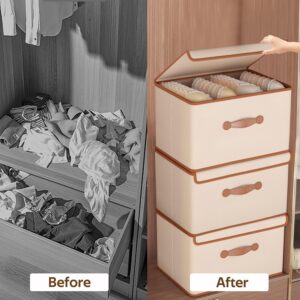 DOORSOUT Foldable Storage Boxes with Lids, Fabric Storage Box with Handles, Extra Large Storage Basket Bins For Wardrobe Clothes Toy 38 * 26 * 25cm (3Pack Beige)