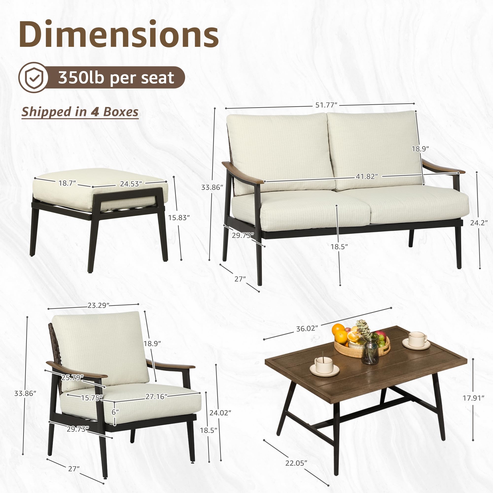 NATURAL EXPRESSIONS 6 Pieces Patio Furniture Set, Outdoor Furniture Sofa Sectional Modern Metal Patio Conversation Set with High Back Wicker Backrest & Loveseat for Balcony, Backyard, Deck, Porch