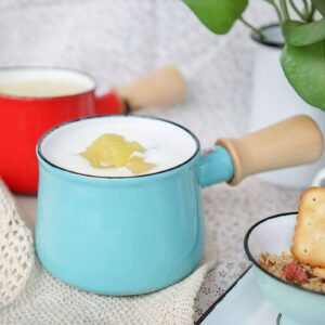 Japanese Enamel Milk Pan With Handle, Small Saucepans, Solid Color Milk Pot, For Cooking Milk, Porridge, Complementary Food-Yellow-500ml