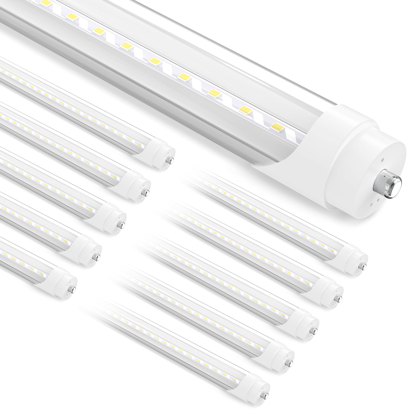 SHINESTAR 10-Pack 8ft LED Bulbs, 44w 6500K Daylight, Ballast Bypass, Dual-end, F96T12 LED Replacement, Clear Cover