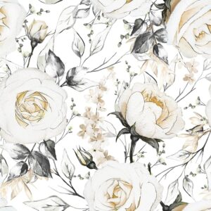 beetal vintage pale white/yellow floral peony flowers rose grey leaf peel and stick wallpaper easy peel off contact paper stick on adhesive wall paper for bathroom waterproof renter friendly