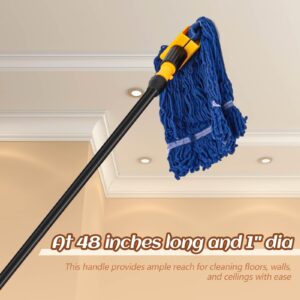 Ziliny 6 Pcs Fiberglass Broom Handle Replacement Handle Broom Stick Pole with Threaded Tip for Commercial Cleaning, 1" Dia x 48" Long, Black