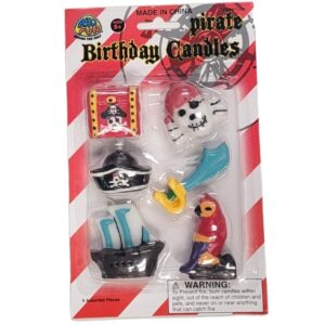 Pirate Themed Birthday Cake Candles (Set of 6) Treasure Chest, Skull, Sword, Pirate Hat, Pirate Ship and a Parrot. Great Cupcake Topper Candle (1 Set)