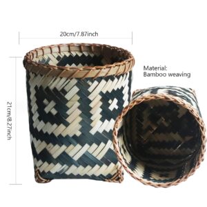 Eaarliyam Wicker Trash Can Wicker Waste Basket Boho Trash Can Round Waste Paper Bin Rubbish Basket Plant Flower Pot for Under Desk Bedroom Bathroom Home Office