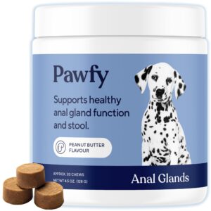 pawfy anal gland chews for dogs | natural no scoot remedy with probiotics – helps with constipation, digestive health, and gas relief | promotes healthy poops & comfort - 30 dog supplements