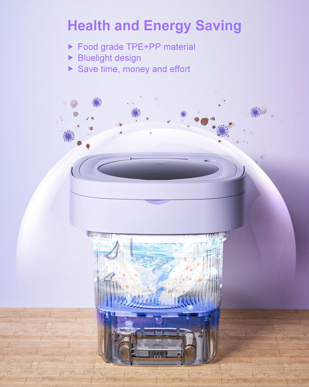 Portable Washing Machine, 9L Mini Laundry Washer with 3 Modes Cleaning for Underwear, Baby Clothes, Sock, Small Delicates. Foldable Washer and Dryer Combo for Apartment, Home, Hotel,Camping,RV(Purple)