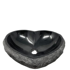 Wash Basin, White Bathroom Natural Stone Heart Shape Sink Bath Wash Bowl, Vanity Sink Bathroom Basin Small Bathroom Sink, Countertop Wash Basin Wash Sink (Indian Black)