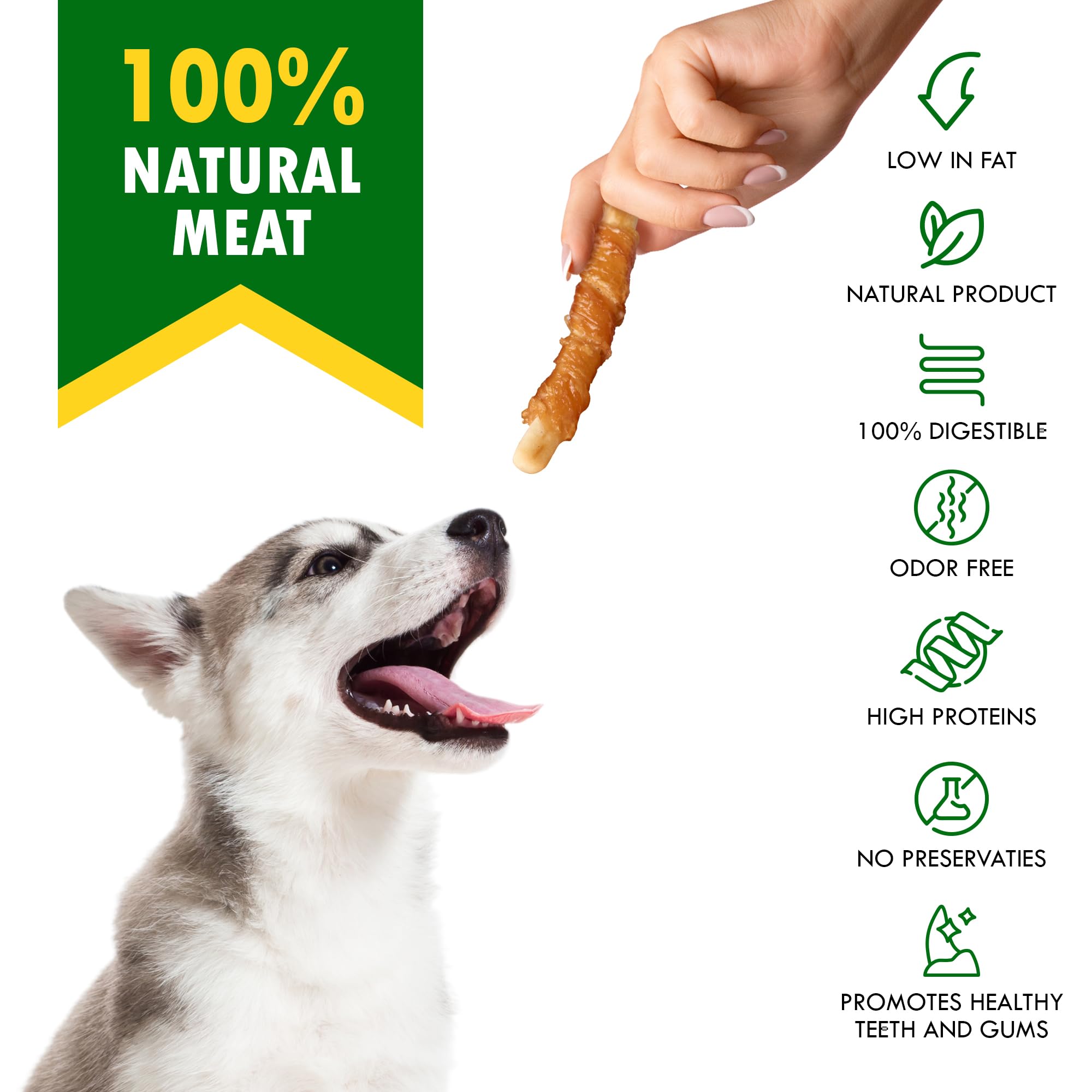 Biscuits Sticks Dog Treats Chicken Wrapped Human Grade Meat - Natural Dried Snacks Rawhide - Free & Grain Free Long Lasting Chews for Large & Small Dogs - Best for Training & Healthy Teeth