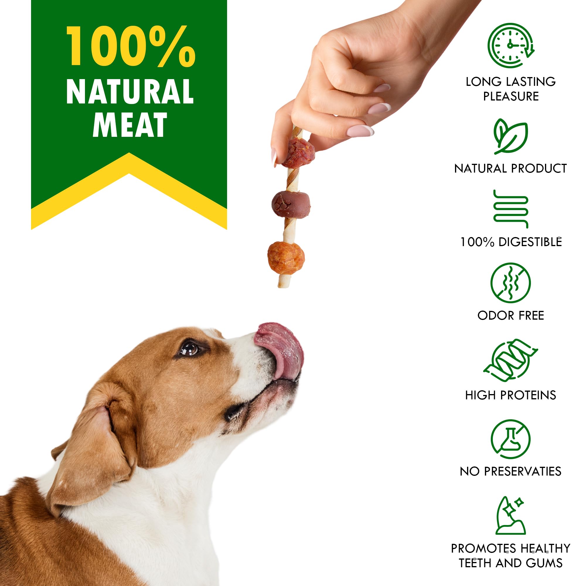 Kabobs Dog Rawhide Treats with Duck & Chicken Human Grade Meat - All Natural & Organic Dried Snacks - Grain Free Long Lasting Chews for Large & Small Dogs - Best Sticks for Training & Healthy Teeth