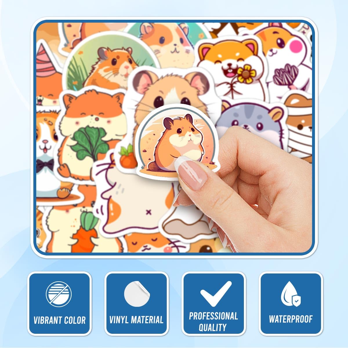 Pack 50 pcs Cute Animal Hamster Stickers for Water Bottles Waterproof Laptop Luggage Computer Cups Phone case Teens Adults Girls Funny Aesthetic Sticker Packs Small Vinyl Decals