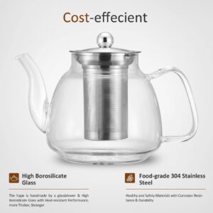 42oz/1250ml Glass Tea Kettle，Glass Teapot with Removable Stainless Steel Infuser, for Blooming and Loose Leaf Tea, Stovetop & Microwave Safe Tea Pot, Tea Maker's Choice