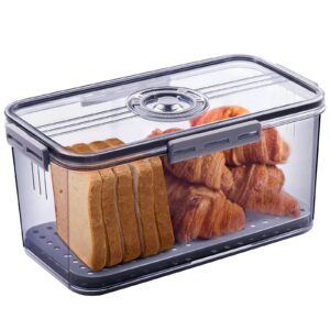 gifhomfix bread box bread boxes for kitchen counter airtight, time recording bread storage container with lid, bread keeper for homemade bread, toast, bagel, donut and cookies, grey