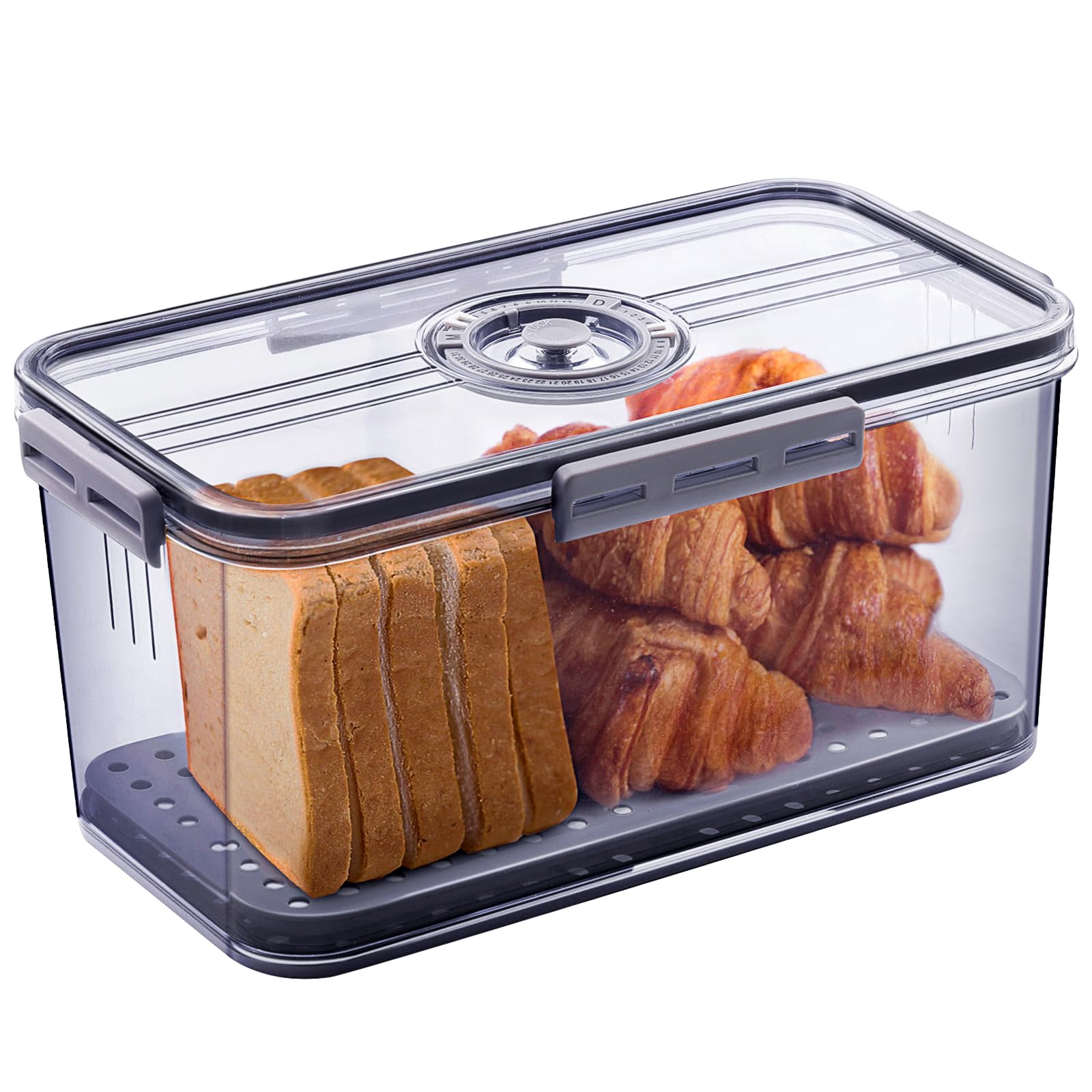 Gifhomfix Bread Box Bread Boxes for Kitchen Counter Airtight, Time Recording Bread Storage Container with Lid, Bread Keeper for Homemade Bread, Toast, Bagel, Donut and Cookies, Grey