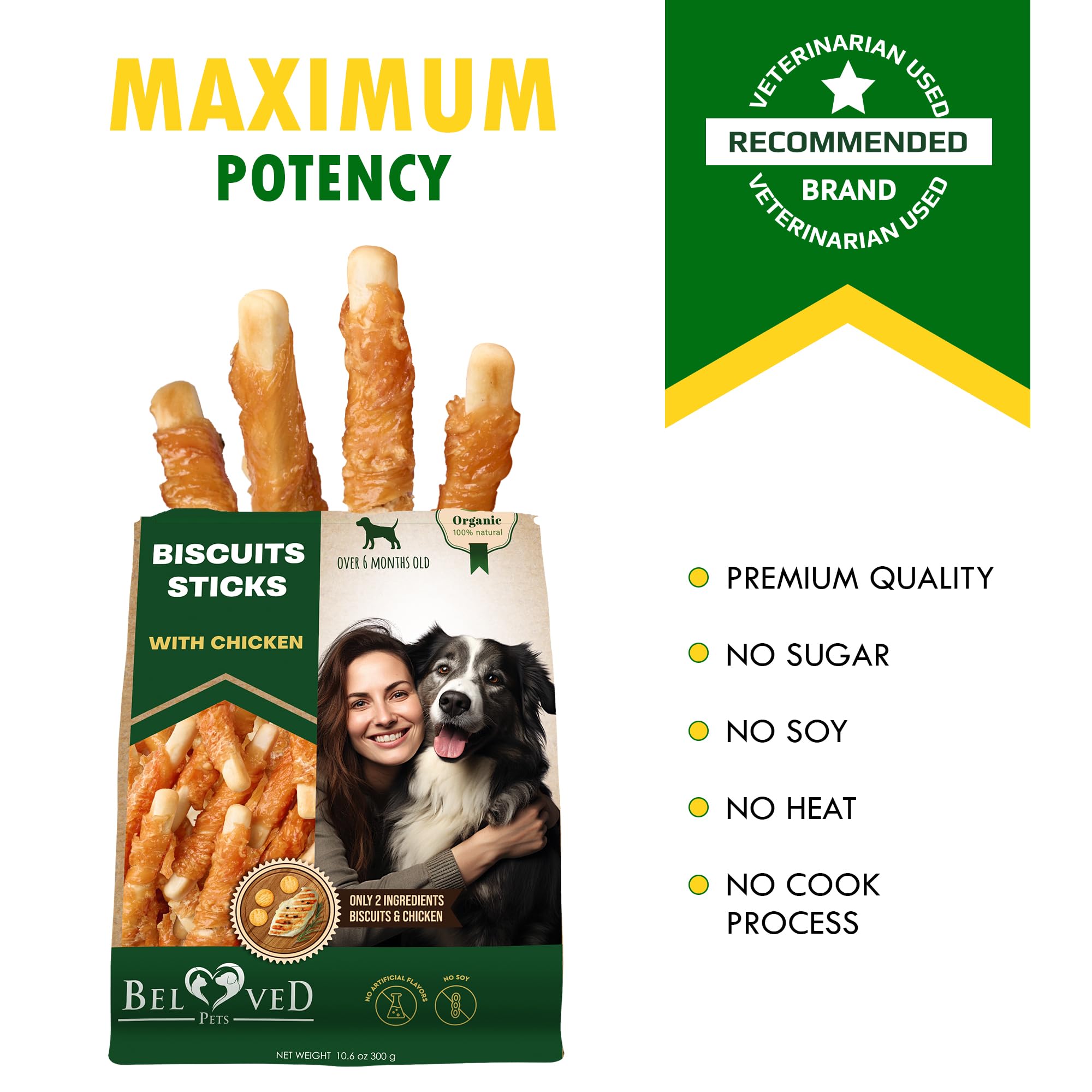 Biscuits Sticks Dog Treats Chicken Wrapped Human Grade Meat - Natural Dried Snacks Rawhide - Free & Grain Free Long Lasting Chews for Large & Small Dogs - Best for Training & Healthy Teeth