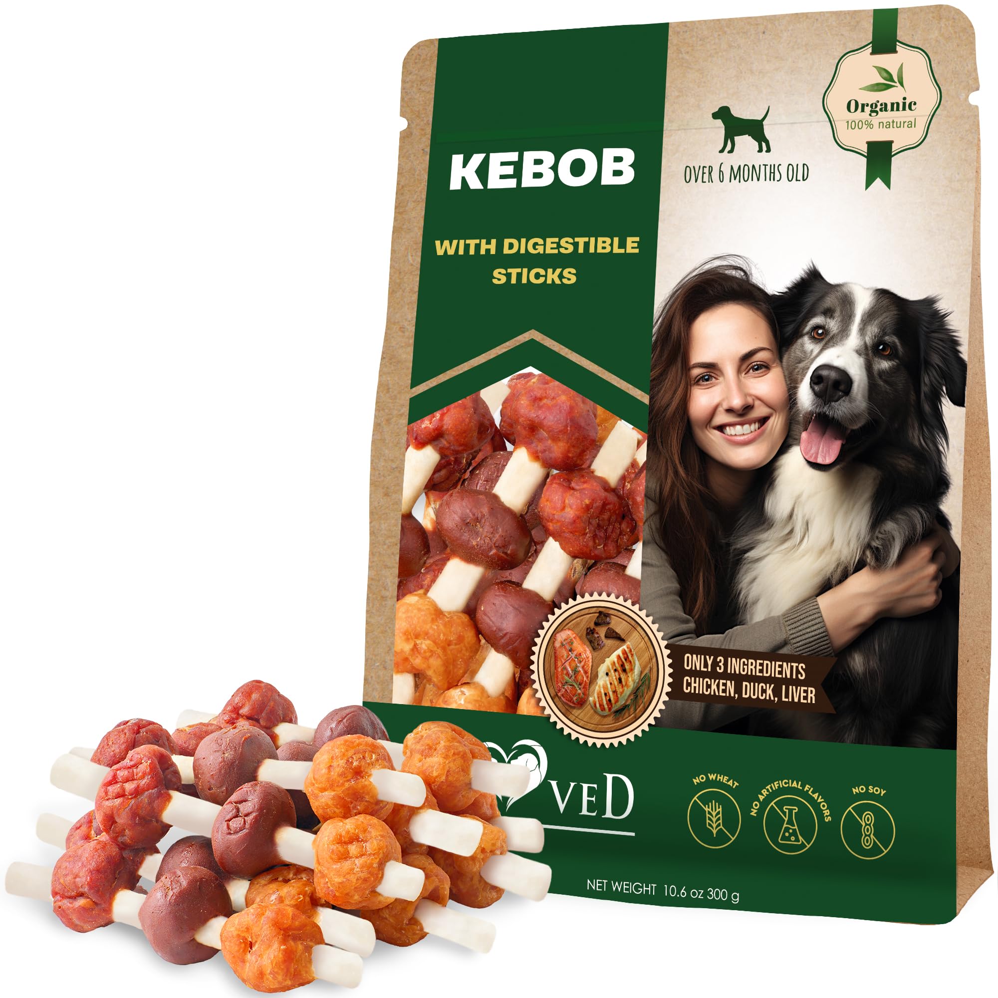 Beloved Pets Kabobs Dog Treats with Duck & Chicken Human Grade Meat - All Natural Pet Dried Snacks Rawhide - Free & Grain Free Long Lasting Chews for Large & Small Dogs - Supports Healthy Teeth