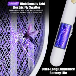 2 Pack Electric Fly Swatter Racket 3000V Bug Zapper 2 in 1 Mosquito Zapper USB Rechargeable, 1200mAh Mosquitoes Killer Lamp & Fly Zapper with 3 Layer Safety Mesh for Home