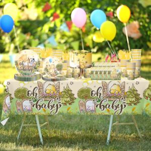 150pcs Bear Baby Shower Decorations Tableware Set, Oh Baby Pooh Plates and Napkins Banner Set Bear Baby Shower Decorations, Classic Pooh Baby Shower Decorations for Boys Girls Newborn