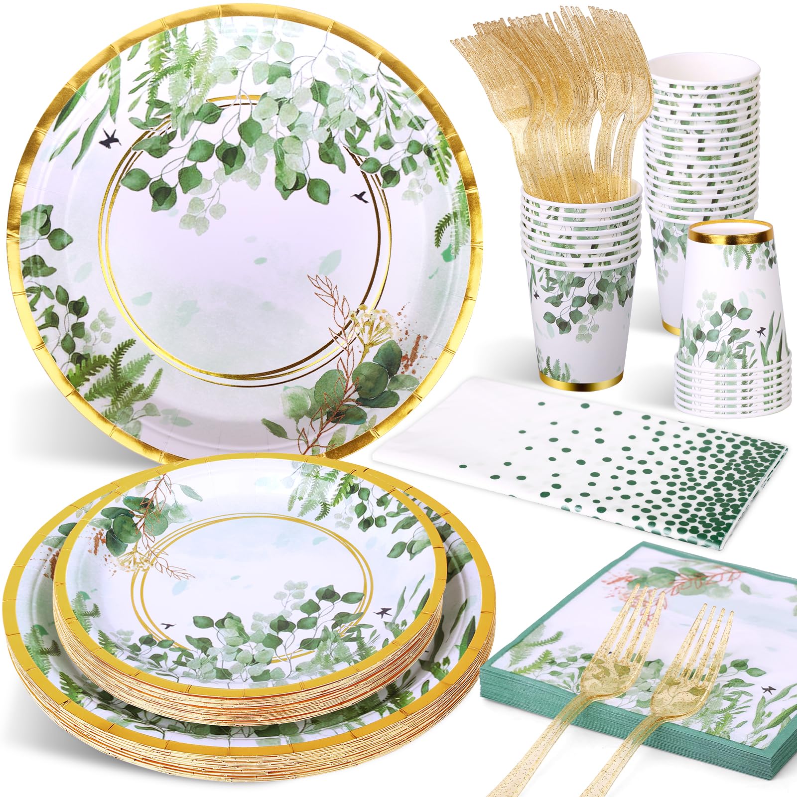 Etsutomy Sage Green Party Decoration, 126PCS Sage Green Plates and Napkins Party Supplies, Spring Greenery Eucalyptus Green Leaves Disposable Dinnerware Decor for Wedding Birthday Baby Shower