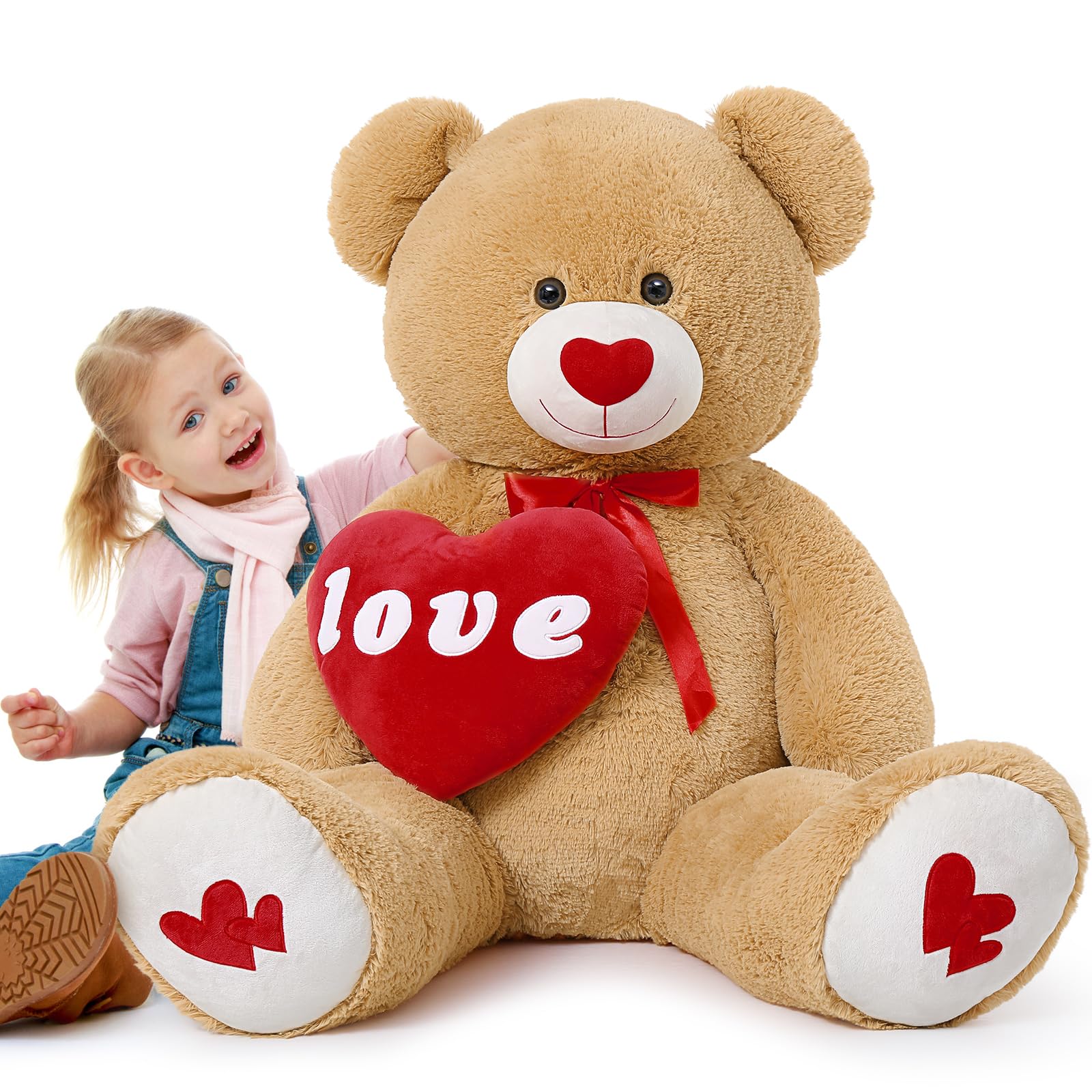 MaoGoLan Giant Teddy Bear Plush Toy, 51”Large Bear Stuffed Animal with Red Heart Pillow for Valentine Day Sweet Romantic Anniversary Birthday Christmas, Big Teddy Bear for Her Girlfriend Wife