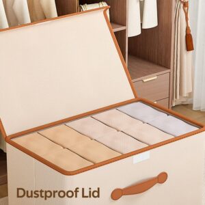 DOORSOUT Foldable Storage Boxes with Lids, Fabric Storage Box with Handles, Extra Large Storage Basket Bins For Wardrobe Clothes Toy 38 * 26 * 25cm (3Pack Beige)