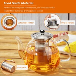 42oz/1250ml Glass Tea Kettle，Glass Teapot with Removable Stainless Steel Infuser, for Blooming and Loose Leaf Tea, Stovetop & Microwave Safe Tea Pot, Tea Maker's Choice