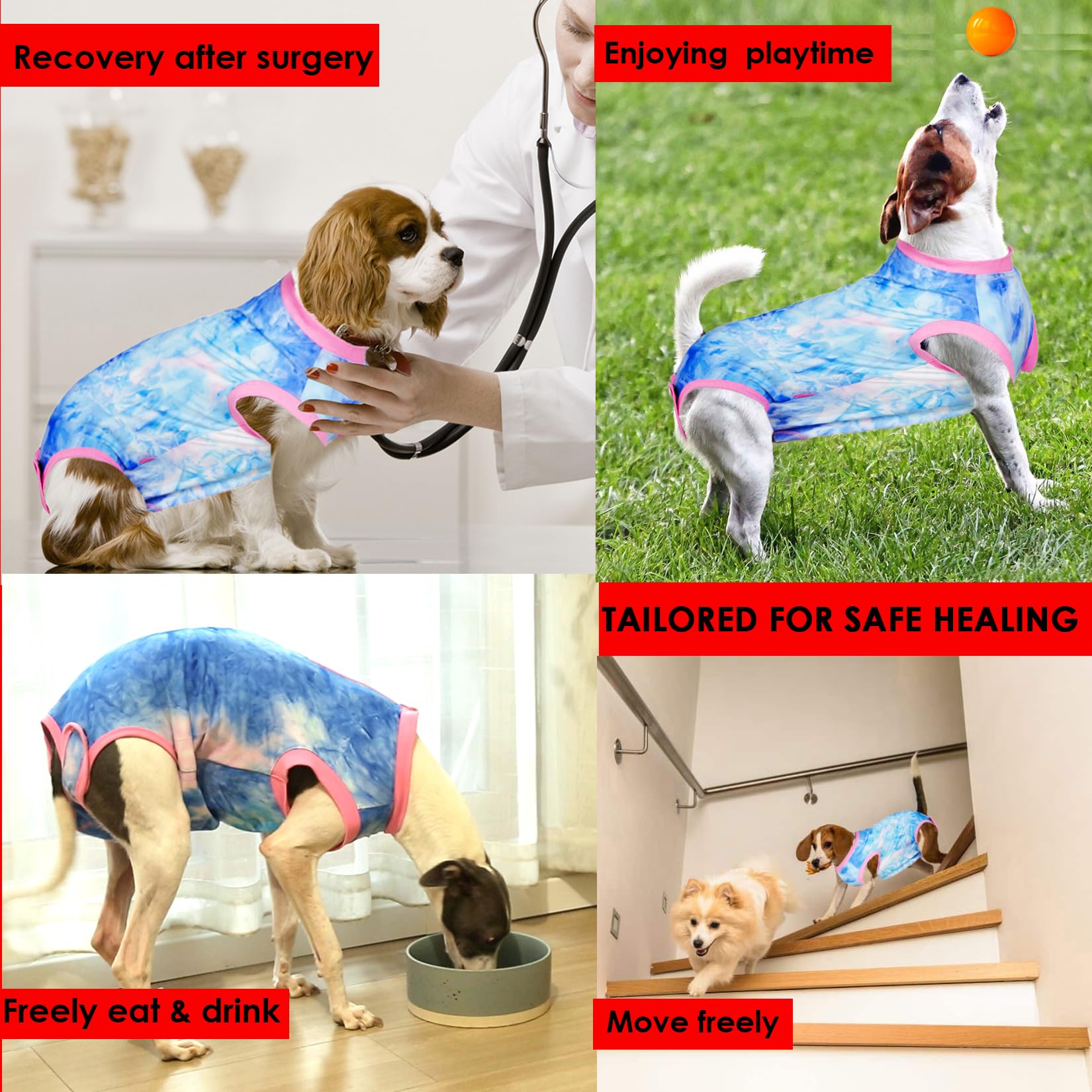 Wabdhaly Dog Surgery Recovery Suit for Medium Female Spay,Anti Licking Dog Surgical Recovery Onesie,Tie Dye Blue Pink M