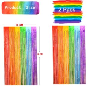 Rainbow Foil Fringe Curtains Rainbow Backdrop Streamers Party Photo Booth Props for Rainbow Birthday Circus Carnival Wedding Bridal Baby Shower Unicorn Party Decorations 2 Pack