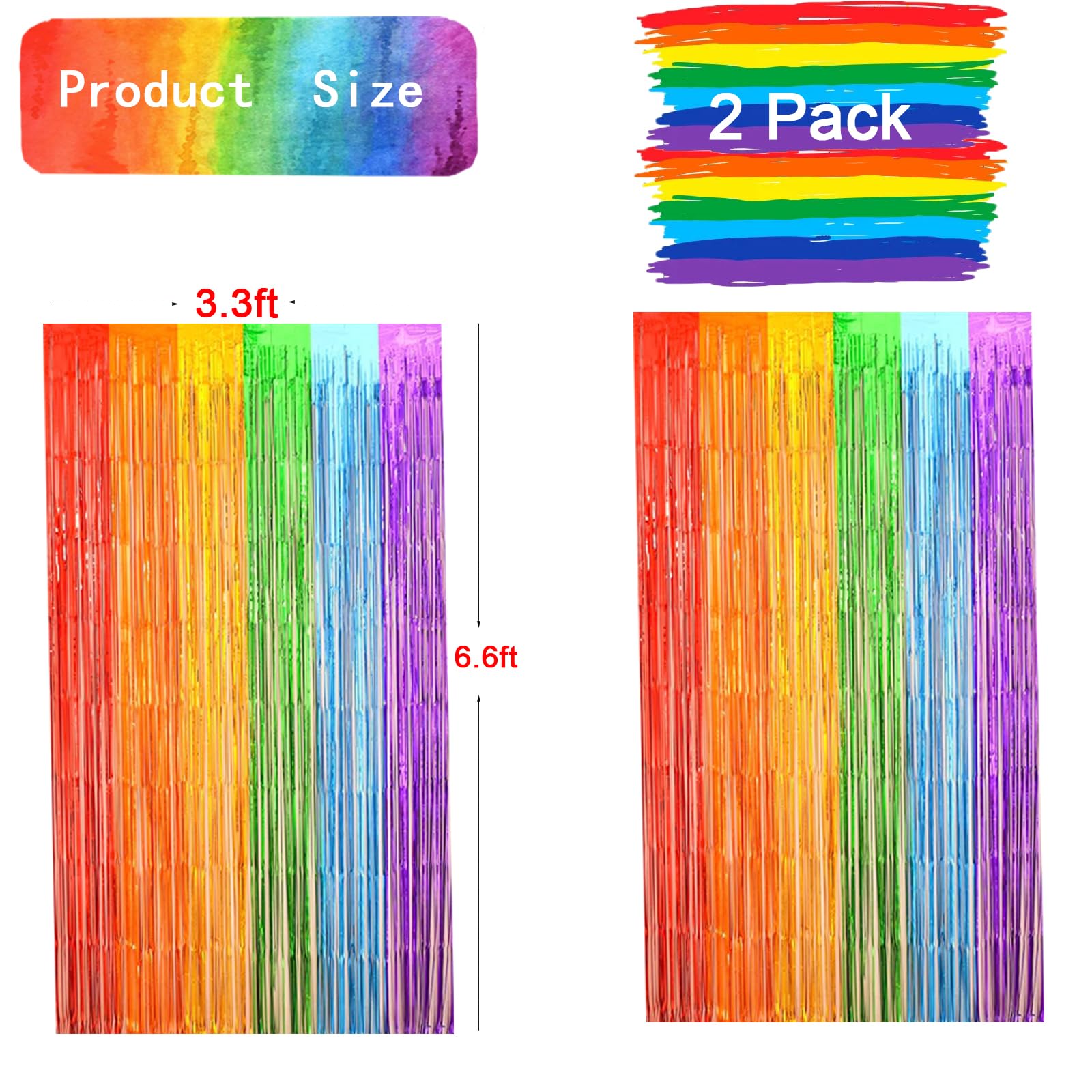 Rainbow Foil Fringe Curtains Rainbow Backdrop Streamers Party Photo Booth Props for Rainbow Birthday Circus Carnival Wedding Bridal Baby Shower Unicorn Party Decorations 2 Pack