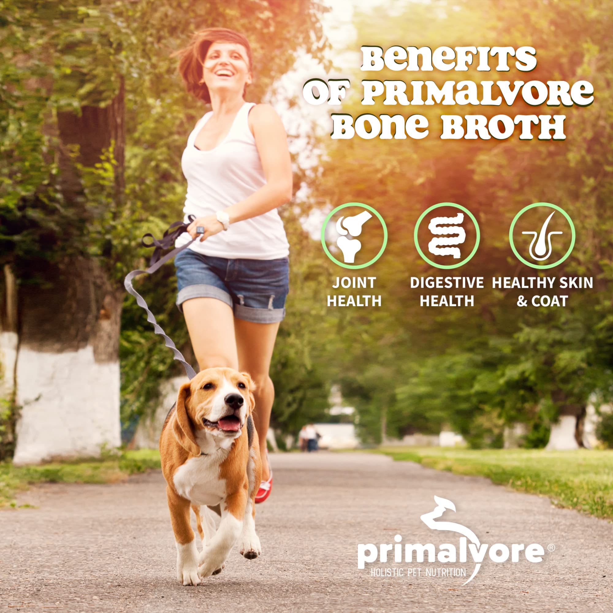 Primalvore Beef & Duck Free-Range Bone Broth for Dogs &Cats, Mobility Formula w/Collagen Peptides for Hip&Joints, Digestion, Skin&Coat and Hydration. Grain Free, Human Grade, Made in USA. 4 Pack