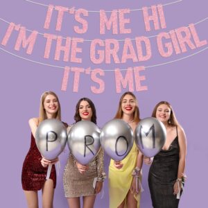 Pink Glitter It's Me Hi I'm the Grad Girl It's Me Banner, Class of 2024/Congrats 2024 Grad/Congratulation, 2024 Graduation Party Decorations Supplies for Girls