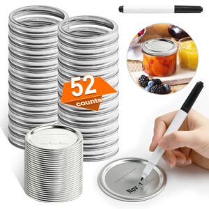 unerver 52 pcs mason jar lids and rings wide mouth, reusable large canning lids for mason jars, food grade material fit & airtight, lids for mason jars complimentary whiteboard marker