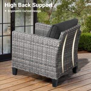 ovios 6 Pieces Patio Furniture Set with 42 inches Fire Pit Table, Outdoor Wicker Rattan Sofa Sets with Comfy Cushions, All Weather High Back Couch Conversation Set, Black