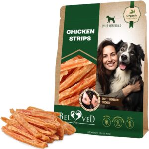 beloved pets chicken jerky strips dog treats - human grade meat sticks - natural pet dried snacks rawhide - free - long lasting chews for large & small dogs - best for training & healthy teeth