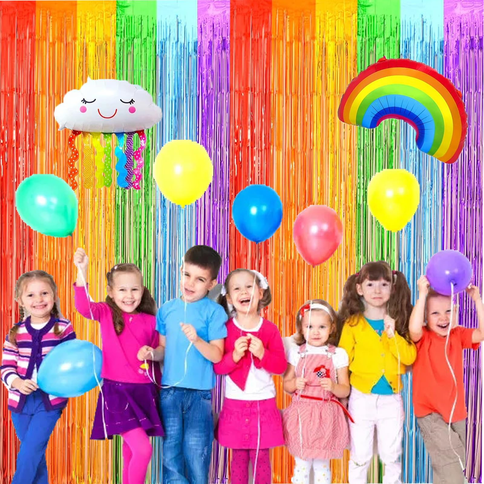 Rainbow Foil Fringe Curtains Rainbow Backdrop Streamers Party Photo Booth Props for Rainbow Birthday Circus Carnival Wedding Bridal Baby Shower Unicorn Party Decorations 2 Pack