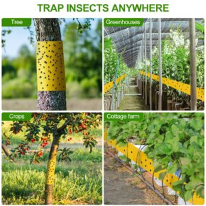 Kittmip 4 Rolls 260ft Lantern Fly Tree Tape Outdoor Adhesive Crawling Insect Trap Yellow Sticky Traps Sticky Barrier Protecting Trees Outdoor Indoor Fruit Tree Lawn Garden Control Aphids Ant Moth