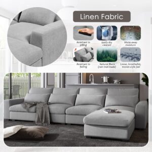 HanStrong 129.9" Modern Sectional Sofa Oversized L Shaped Couch with Reversible Chaise, 5 Seat Modular Sectional Couch Feather Filled Sectional Sofa for Living Room Apartment, Light Grey