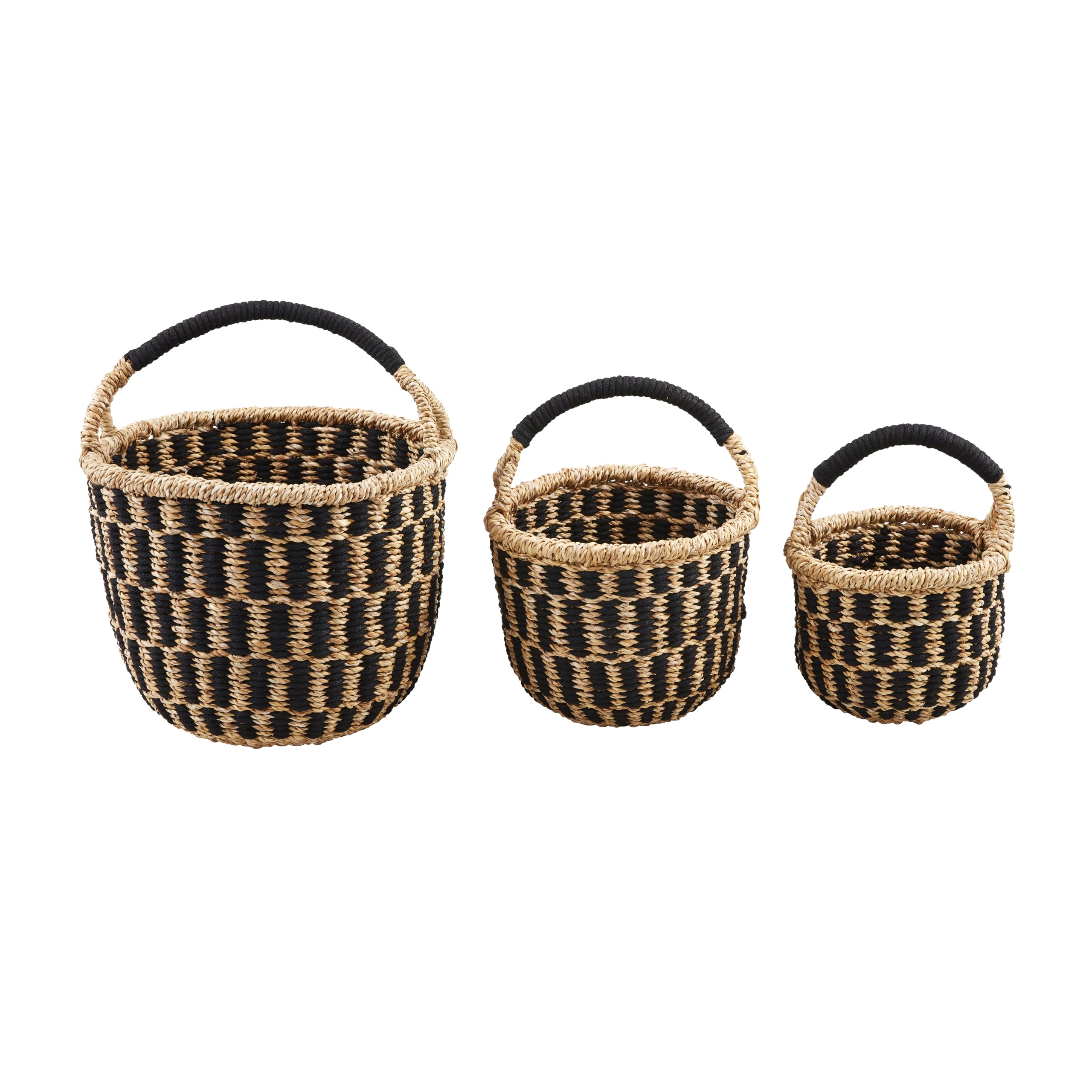 Mud Pie Black Woven Basket Set; small 8" x 10" dia | medium 9" x 12" | large 12" x 14"