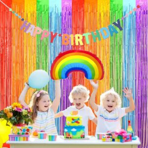 Rainbow Foil Fringe Curtains Rainbow Backdrop Streamers Party Photo Booth Props for Rainbow Birthday Circus Carnival Wedding Bridal Baby Shower Unicorn Party Decorations 2 Pack