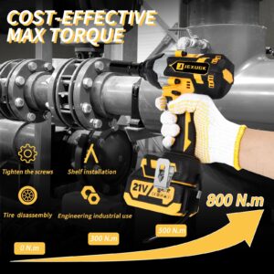 JEXUGK 800N.m Cordless Impact Wrench, 600Ft-lbs 1/2 inch Electric Impact Gun, High Torque Brushless Impact Wrench w/ 2x 4.0Ah Battery, Fast Charger & 5 Sockets for Car Lawn Mower