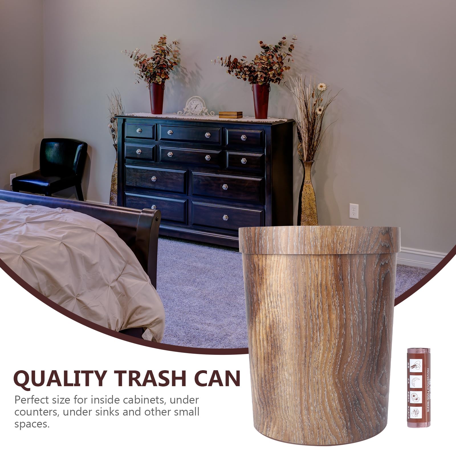 BESTOYARD Wood Trash Can Wood Grain Garbage Can Plastic Kitchen Trash Can Rubbish Can Rustic Recycling Bin Wastebasket Container for Bedroom Bathroom