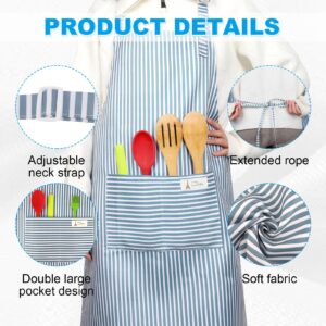 XLSXEXCL 4 Pack Stripes Apron for Women, Waterproof Kitchen Cooking Apron with 2 Pockets Adjustable Chef Apron Baking Aprons Bib Aprons Artist Apron for Cooking, Cleaning, Painting, Serving